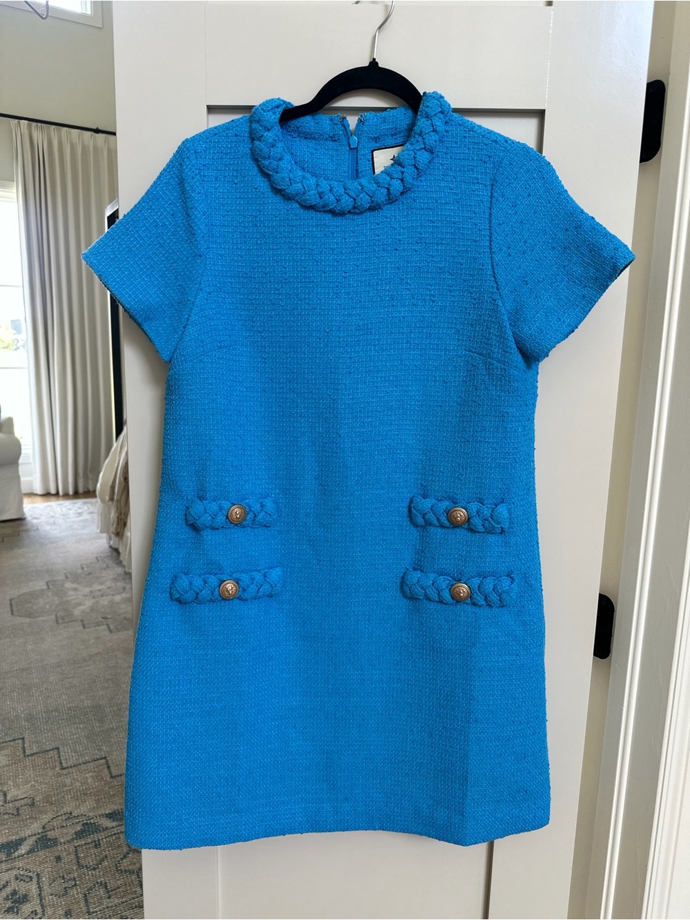 NWOT Tuckernuck Braided-Trim Short-Sleeve Dress in Bright Blue